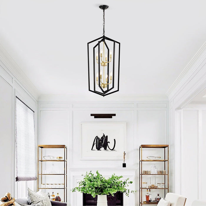 8-Light Lantern Tired Farmhouse Ceiling Hanging Light Black Chandelier Metal Modern Pendant Light Fixtures for Kitchen Island Dining Room Living Room Foyer Entryway(E12 Bulbs Not Included)