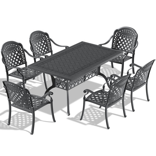 (Cushions In Random Colors)7-Piece Set Of Cast Aluminum Patio Furniture With Cushions - DTYStore