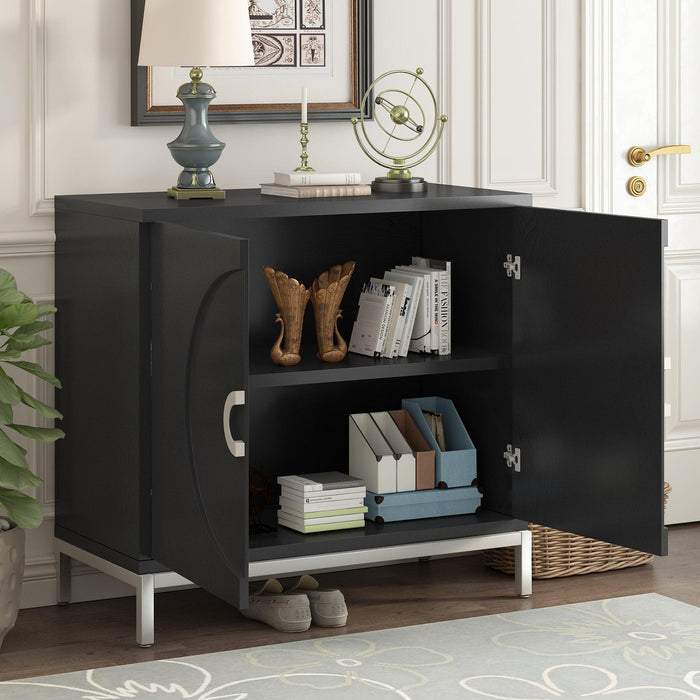 Simple Storage Cabinet Accent Cabinet with Solid Wood Veneer and Metal Leg Frame for Living Room, Entryway, Dining Room (Black)