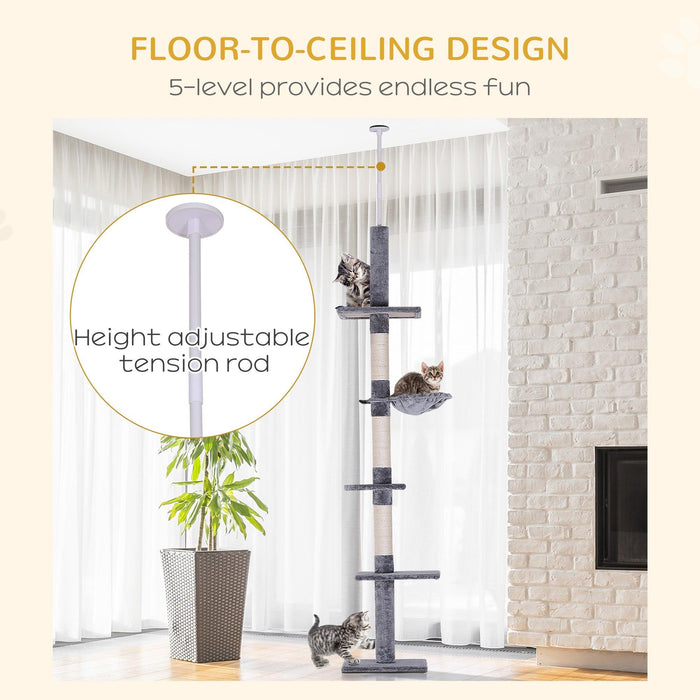 9' Adjustable Height Floor-To-Ceiling Vertical Cat Tree - Grey and White