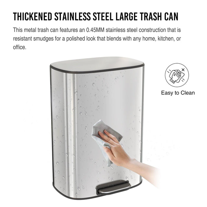 13 Gallon 50L Kitchen Foot Pedal Operated Soft Close Trash Can - Stainless Steel Ellipse Bin