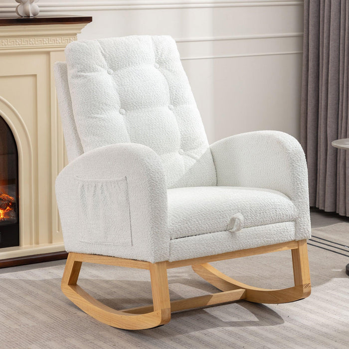 Accent Rocking Chair with Footrest High Back Rubber Wood Rocking Legs Bedroom Living Space 26.77D X 38.36W X 39.76H Inch - DTYStore