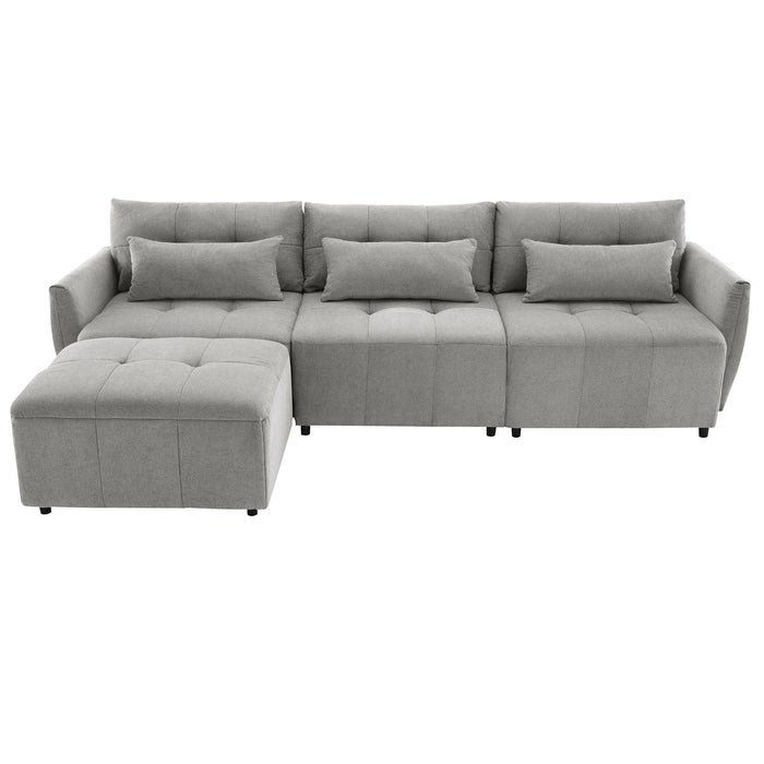 113.3" Convertible Sectional Sofa Couch 3-Seat L-Shaped with Movable Ottoman and USB