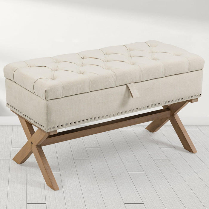 35 Inch Storage Ottoman Bench with Button-Tufted Design and Linen Storage