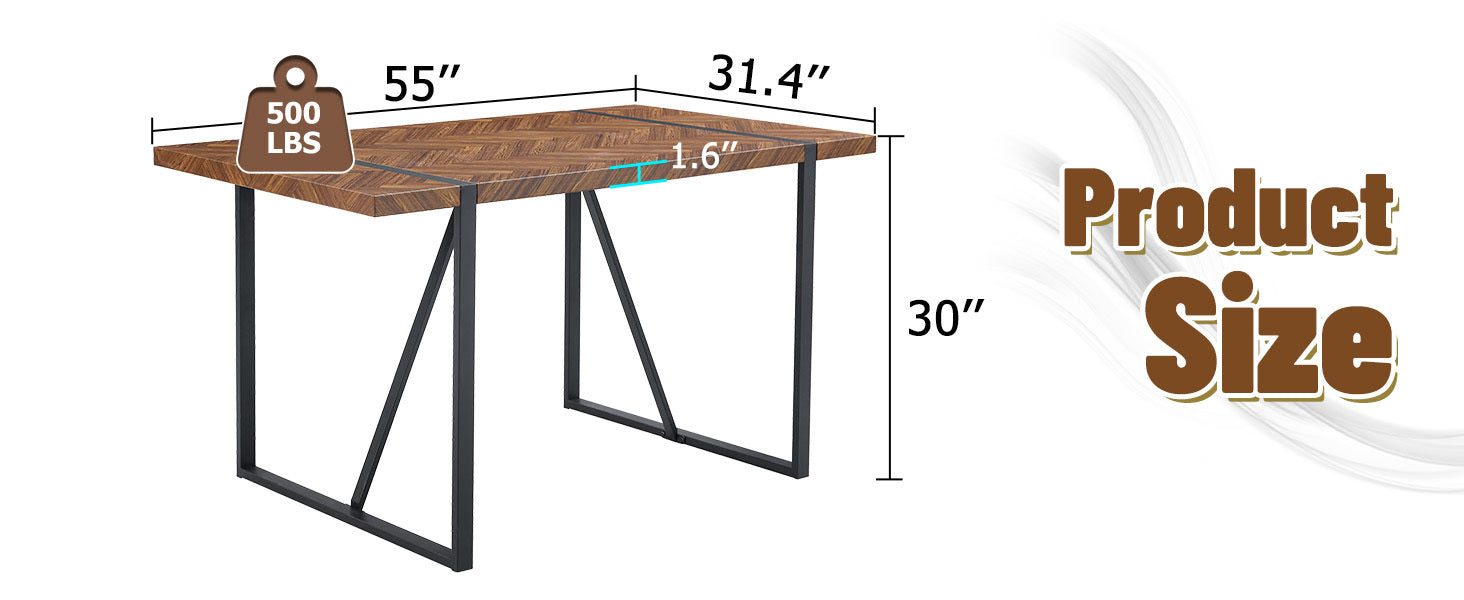 A minimalist retro rectangular dining table with a specially textured top and black metal legs.Contemporary Minimalist MDF Dark Wood Textured Tabletop.Able To Give People A Visual Beauty With Rules. - DTYStore