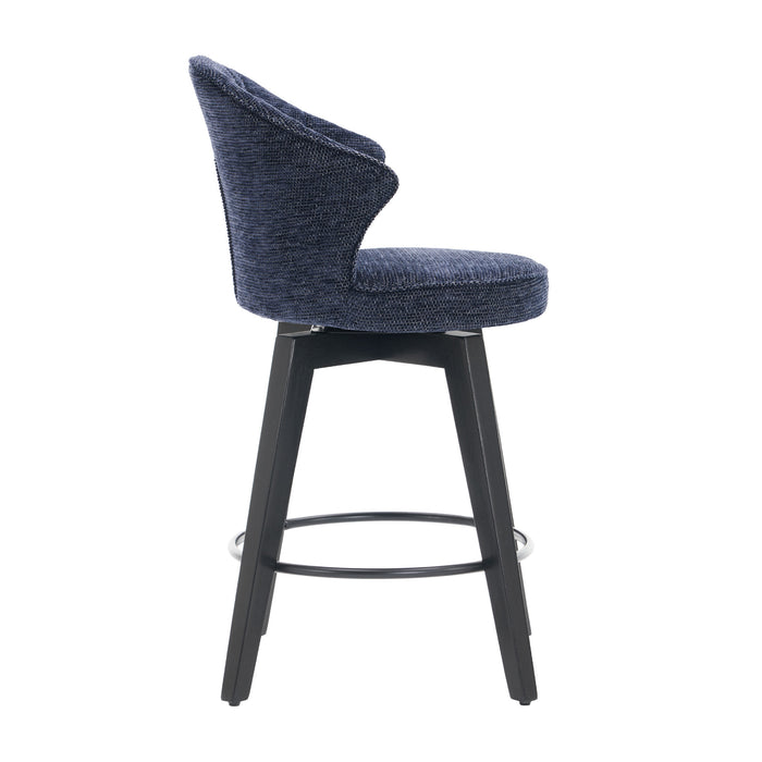 008-Wing Back Swivel Bar Stools Set of 2 - 25' Counter Height Adjustable Stools with Solid Wood Legs & Chenille Upholstery, Leveling Feet for Kitchen Island, Home Pub or Dining Room, Blue - DTYStore
