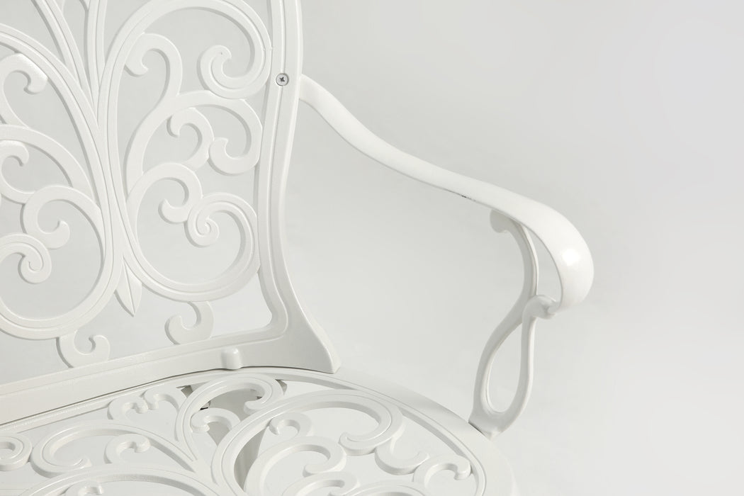 Patio Garden Bench Metal Park Bench Cast Aluminum Outdoor Furniture with Floral Rose for Patio,Park,Lawn,Yard white - DTYStore