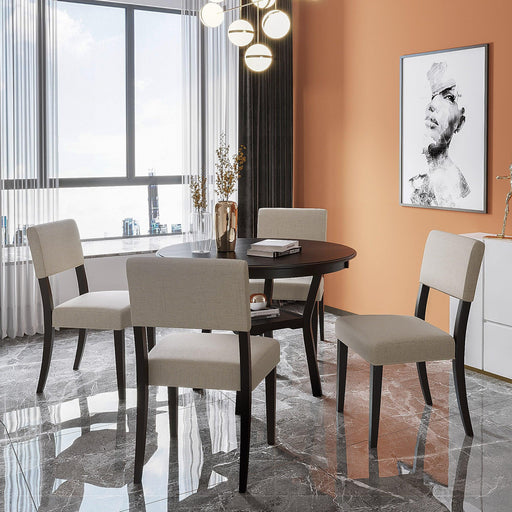 5-Piece Kitchen Dining Table Set Round Table with Bottom Shelf, 4 Upholstered Chairs for Dining Room(Espresso) - DTYStore
