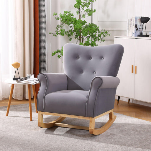 Modern Rocking Chair, Upholstered Accent Chair for Nursery, Playroom, Bedroom and Living Room, Small Contemporary Rocker, Kids Cushioned Arm Chair, Grey - DTYStore