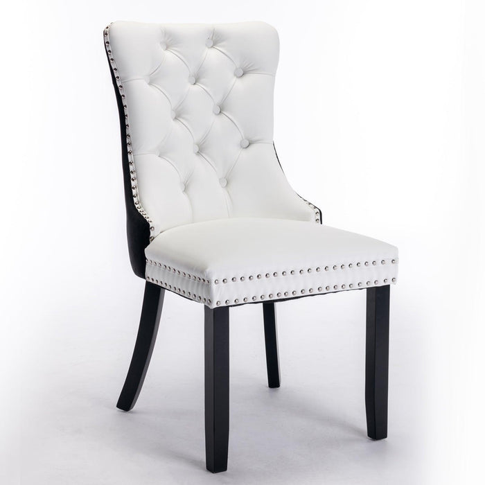 A&A Furniture,Nikki Collection Modern,High-end Tufted Solid Wood Contemporary PU and Velvet Upholstered Dining Chair with Wood Legs Nailhead Trim 2 Pcs Set,White+Black