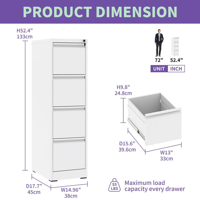 4 Drawer Metal Vertical File Cabinet with Lock for Office Home A4 Legal/Letter Size