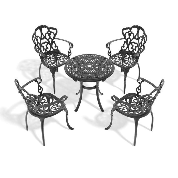 5-Piece Set Of Cast Aluminum Patio Furniture With Black Frame and Seat Cushions In Random Colors - DTYStore