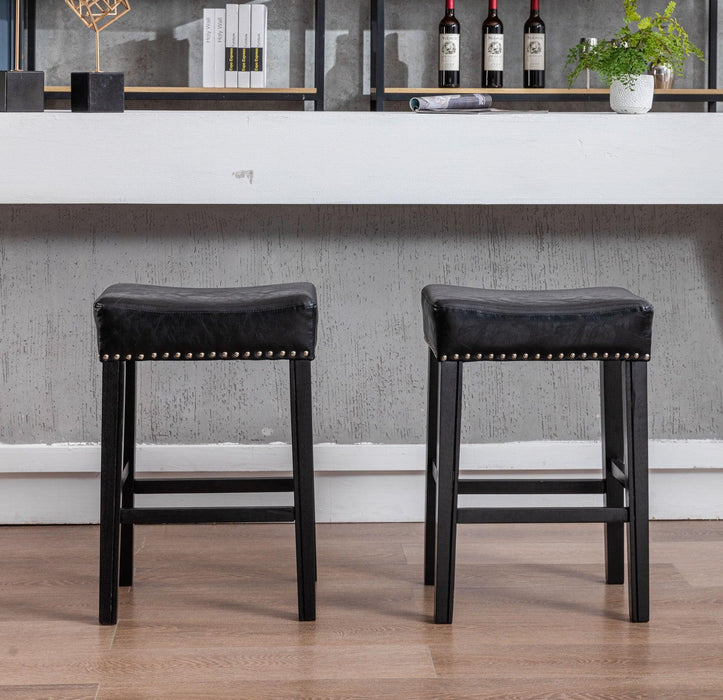 A&A Furniture,Counter Height 26" Bar Stools for Kitchen Counter Backless Faux Leather Stools Farmhouse Island Chairs (26 Inch, Black, Set of 2)