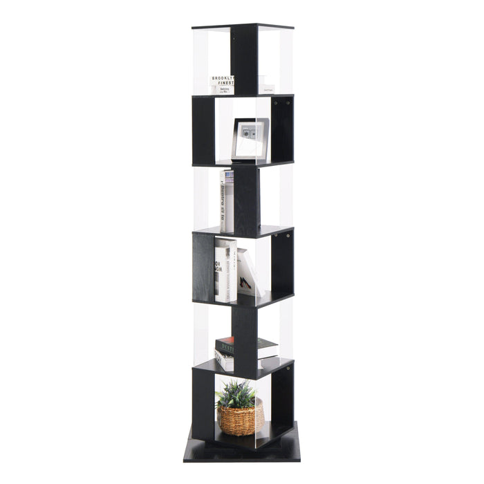 6 tier Rotating Bookshelf, Floor Rack Simple Bookcase with Acrylic plate Student Multi-Function Creative Bookshelf for Living Room with anti-toppling base