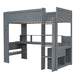Wood Twin Size Gaming Loft Bed with Desk, Multi-storage Shelves, LED and Charging Station, Dark Gray - DTYStore