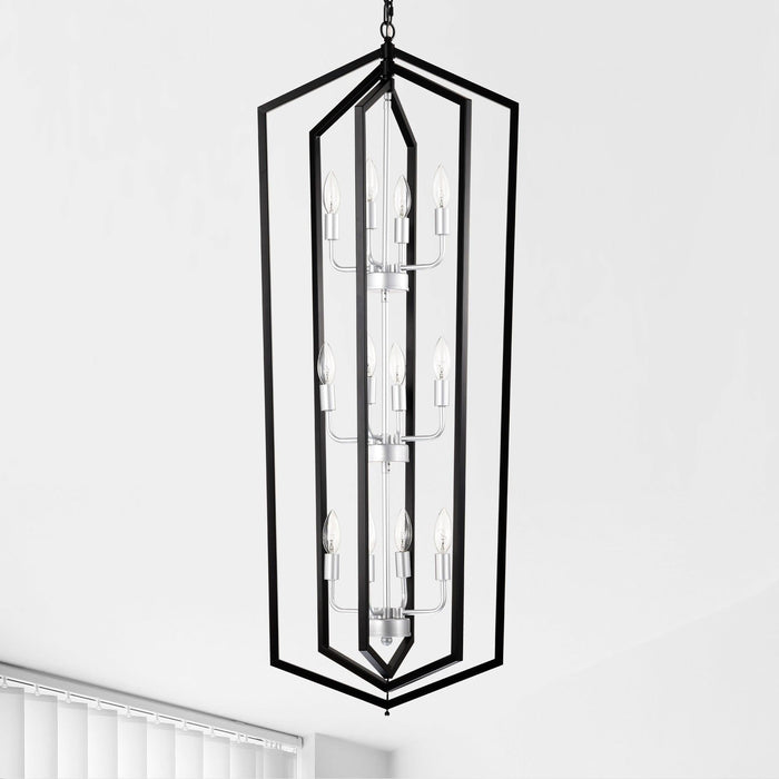 12-Light Farmhouse Kitchen Chandeliers, Matte Black and Sliver Vintage Rustic Cage Light Fixture Adjustable Height Chandeliers for Dining Room Hallway Foyer Entryway(E12 Bulbs Not Included) - DTYStore