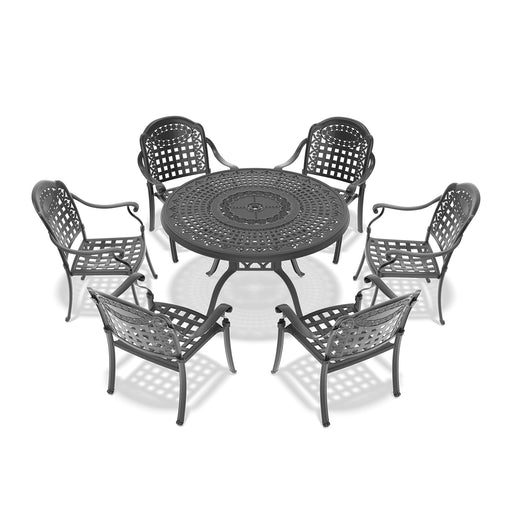 (Cushions In Random Colors)7-Piece Set Of Cast Aluminum Patio Furniture With Cushions - DTYStore