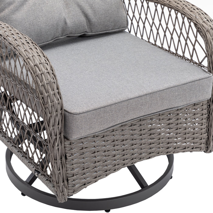 3 Pieces Outdoor Swivel Rocker Patio Chairs, 360 Degree Rocking Patio Conversation Set with Thickened Cushions and Glass Coffee Table for Backyard, Grey - DTYStore