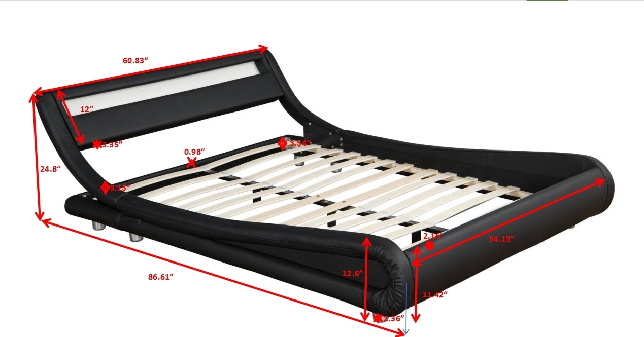 Full Bed Frame with Adjustable Headboard - Low Profile Sleigh Design, Strong Wood Slats Support and Mattress Foundation, No Box Spring Needed, Black - DTYStore