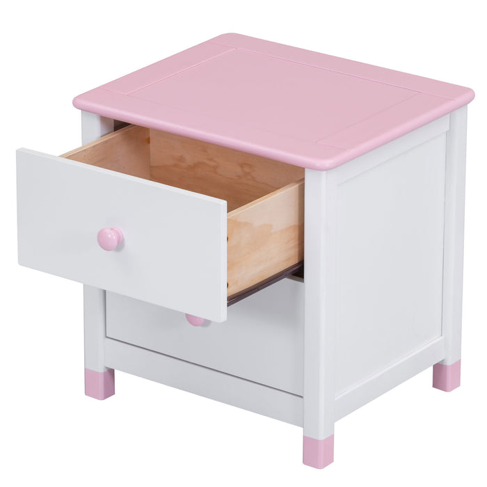 Wooden Nightstand with Two Drawers for Kids,End Table for Bedroom,White+Pink(Old SKU: WF297965AAH) - DTYStore