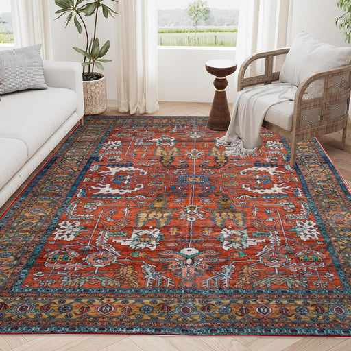 Area Rug 8x10 Vintage Bohemia Non-slip Washable Rug For Living Room Kitchen Bedroom Living Room Abstract Style Red - DTYStore