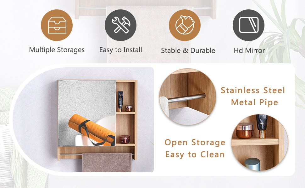 Bathroom Mirror Cabinet Wall Mounted,Medicine Cabinet,Over The Toilet Storage Cabinet with Shelves and Towel Rack - DTYStore