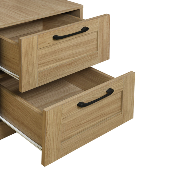 3 Door Wooden Storage Wardrobe for Dedroom with Shelves and 2 Drawers, Side Storage Shelves,Nature - DTYStore
