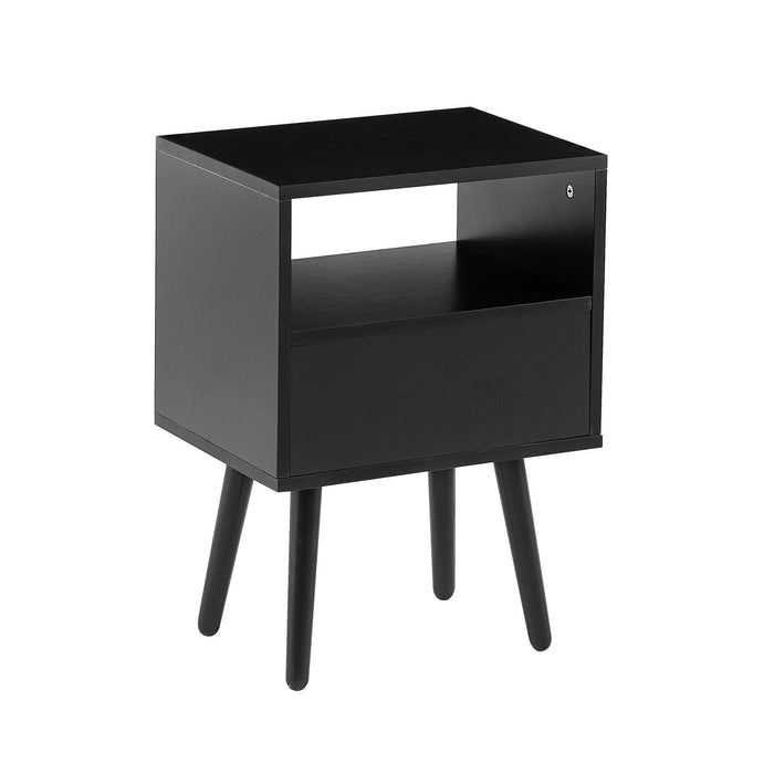 15.75" Rattan End table with drawer and solid wood legs, Modern nightstand, side table for living room, bedroom, black - DTYStore