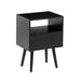 15.75" Rattan End table with drawer and solid wood legs, Modern nightstand, side table for living room, bedroom, black - DTYStore