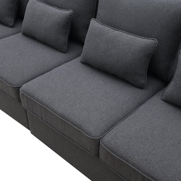 Modern Linen Fabric Sofa with Armrest Pockets and Pillows, Minimalist Style Couch