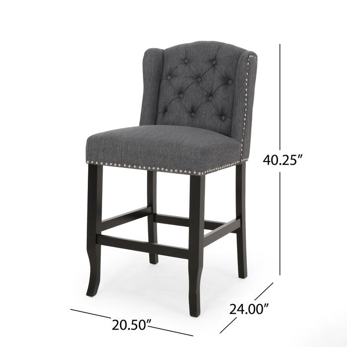 Vienna Contemporary Fabric Tufted Wingback 27 Inch Counter Stools, Set of 2, Charcoal and Dark Brown - DTYStore