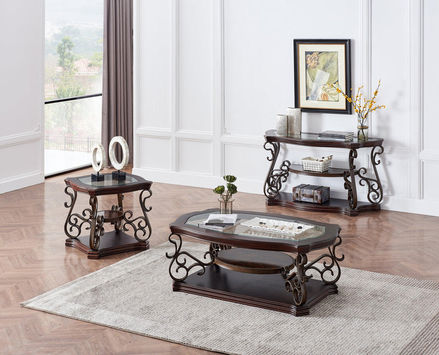 End table, Glass table top, MDF W/marble paper middle shelf, powder coat finish metal legs. (26.3"Lx26.3"Wx24"H)