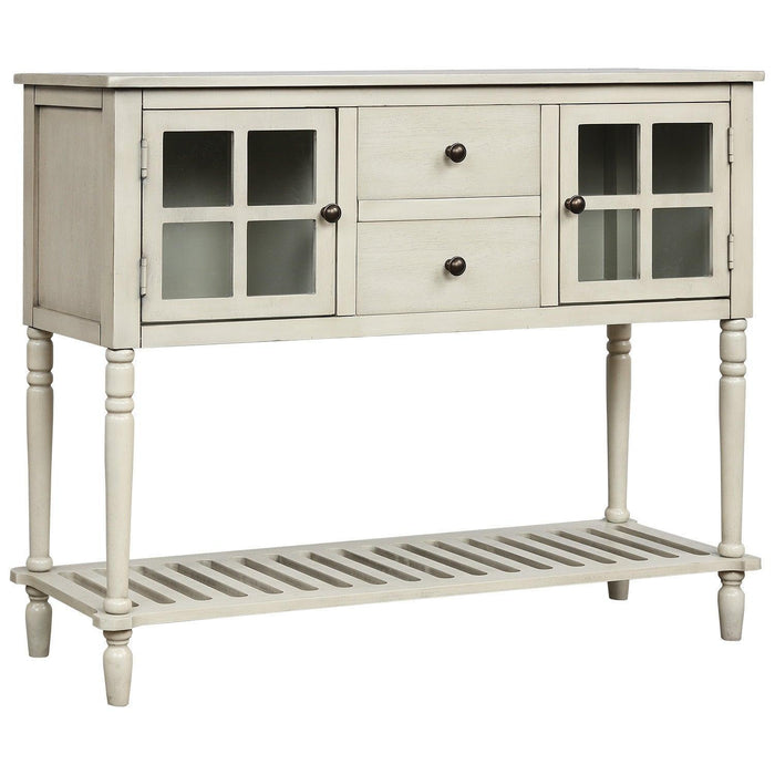 Sideboard Console Table with Bottom Shelf, Farmhouse Wood/Glass Buffet Storage Cabinet