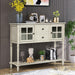 Sideboard Console Table with Bottom Shelf, Farmhouse Wood/Glass Buffet Storage Cabinet Antique Grey