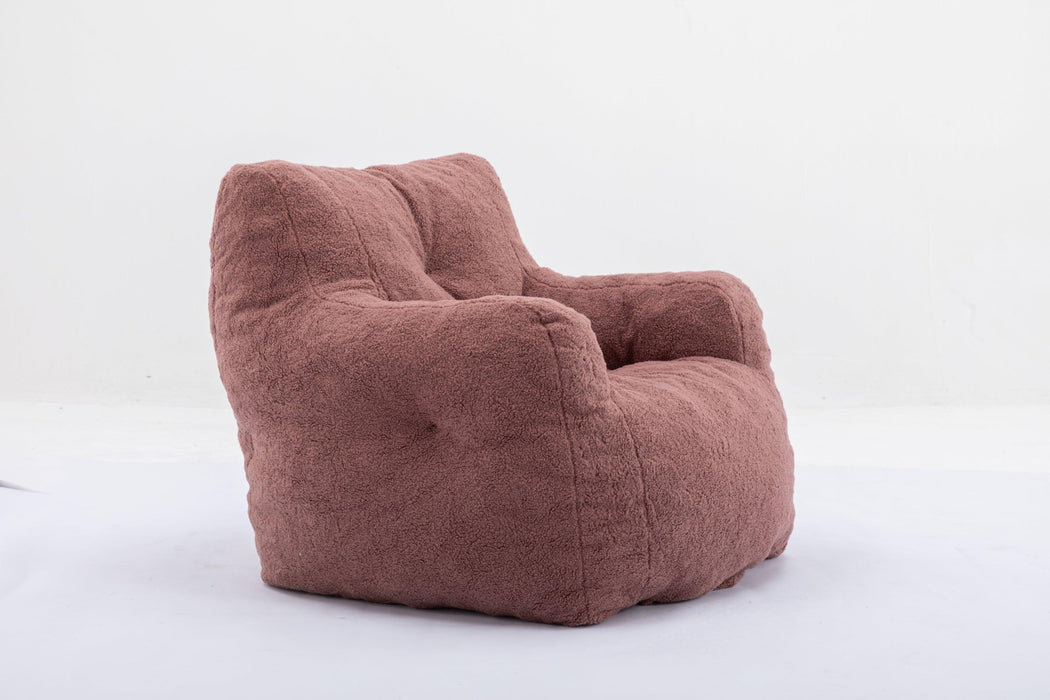 010-Soft Teddy Fabric Tufted Foam Bean Bag Chair With Teddy Fabric Coffee