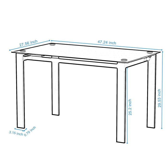 Modern Tempered Glass Black Dining Table, simple rectangular metal table legs living room kitchen table