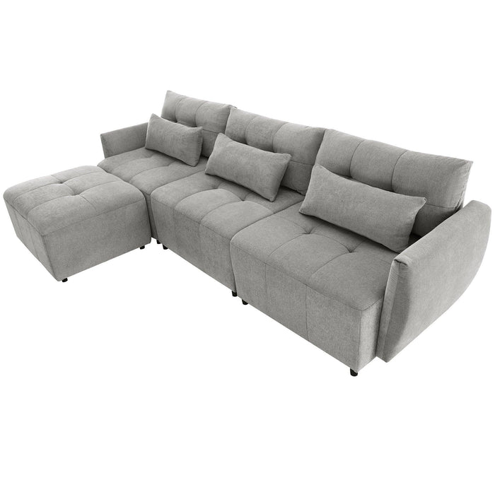 113.3" Convertible Sectional Sofa Couch 3-Seat L-Shaped with Movable Ottoman and USB