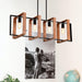 4-Light Kitchen Island Lights Pendant Light Farmhouse Dining Room Light Fixture, Rustic Wood and Black Metal Rectangular Chandelier, 36" Hanging Lighting for Living Room,Conference Room, Home Office