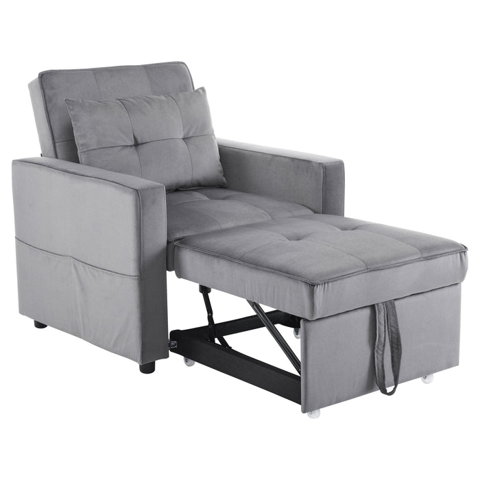 Convertible Sleeper Sofa Chair Bed with Pillow & Pocket, 3-in-1 Sofa Bed Sleeper Chair in Modern Velvet Fabric for Living Room, Bedroom, Study, Apartment, Gray - DTYStore