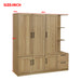 3 Door Wooden Storage Wardrobe for Dedroom with Shelves and 2 Drawers, Side Storage Shelves,Nature - DTYStore