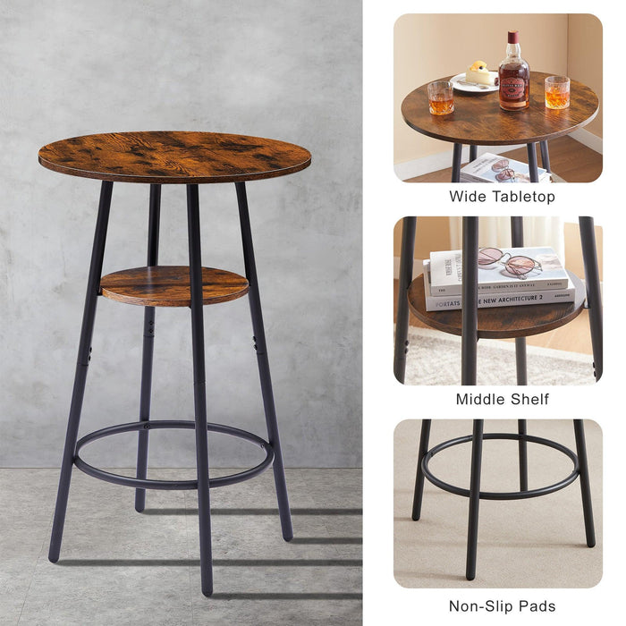 Round Bar Stool Set With Shelf, Upholstered Stool With Backrest, Rustic Brown, 23.62'' W x 23.62'' D x 35.43'' H