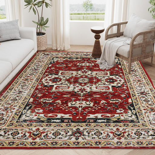 Area Rug 8x10 Vintage Bohemia Large Persian Non-slip Washable Rug For Living Room Kitchen Bedroom Living Room Flower Design Yellow/Red - DTYStore