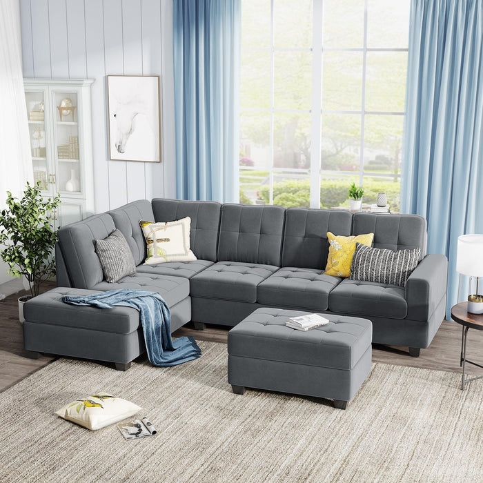 Orisfur. Sectional Sofa with Reversible Chaise Lounge, L-Shaped Couch with Storage Ottoman and Cup Holders