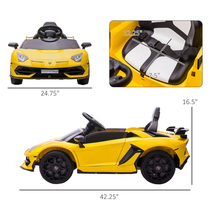 Lamborghini Aventador Licensed Kids Ride on Car with Scissor Doors, Easy Transport, 12V Electric Car for Kids with Remote Control, Suspension System, Horn, Music, Lights, Yellow