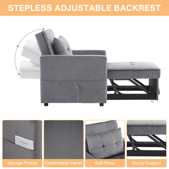Convertible Sleeper Sofa Chair Bed with Pillow & Pocket, 3-in-1 Sofa Bed Sleeper Chair in Modern Velvet Fabric for Living Room, Bedroom, Study, Apartment, Gray - DTYStore