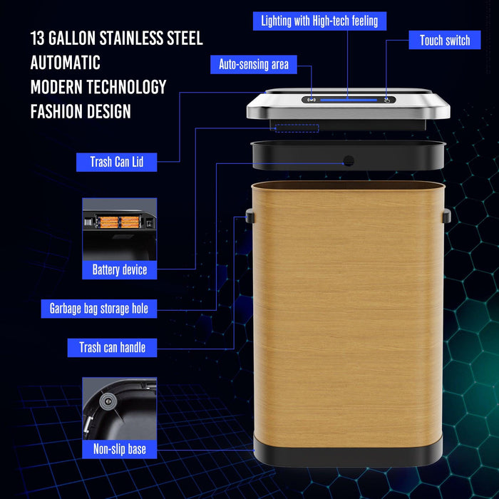 50L Smart automatic Trash Cans - Full Intelligent Sensor - Wood