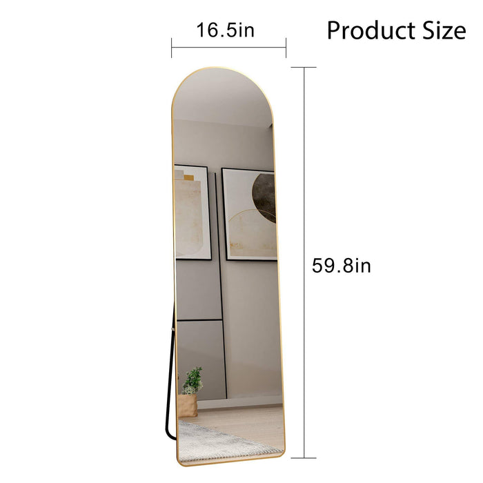 The 1st Generation of Floor Mounted Full Length Mirrors. Aluminum alloy metal frame arched wall mirror, bathroom makeup mirror, bedroom porch, wall mounted. Gold 60 "* 16.5"