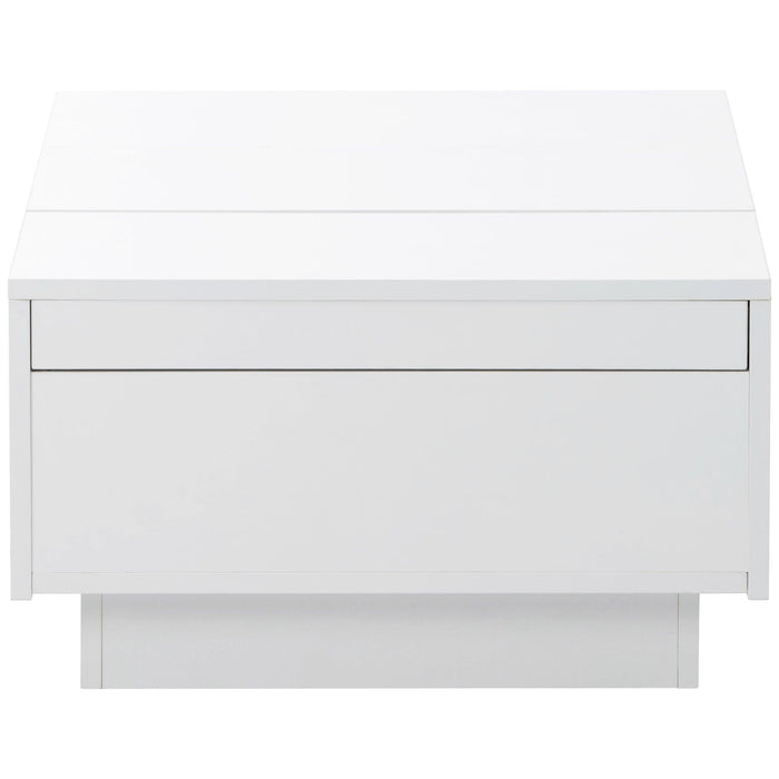 ON-TREND Coffee Table with 2 large Hidden Storage Compartment, Extendable Cocktail Table with 2 Drawers, High-gloss Center Table with Sliding Top for Living Room, 39.3"x21.6", White