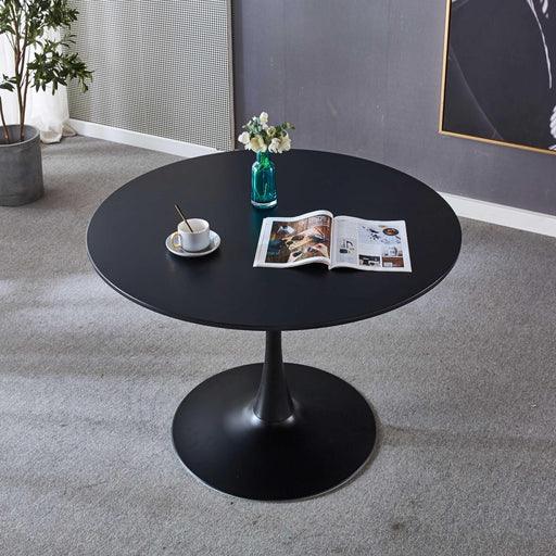 42.1"Black Tulip Table Mid-century Dining Table for 4-6 people With Round Mdf Table Top, Pedestal Dining Table, End Table Leisure Coffee Table - DTYStore