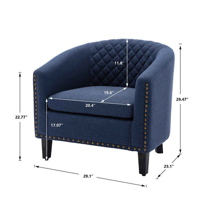 COOLMORE Barrel Chairs with Soft Padded Armrest, Club Chairs with nailheads and solid wood legs for Living Room Bedroom Waiting Room (Navy linen)